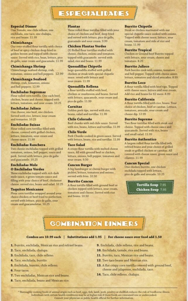 Cancun by the Lake Menu 1