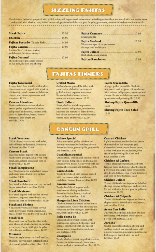Cancun by the Lake Menu 2
